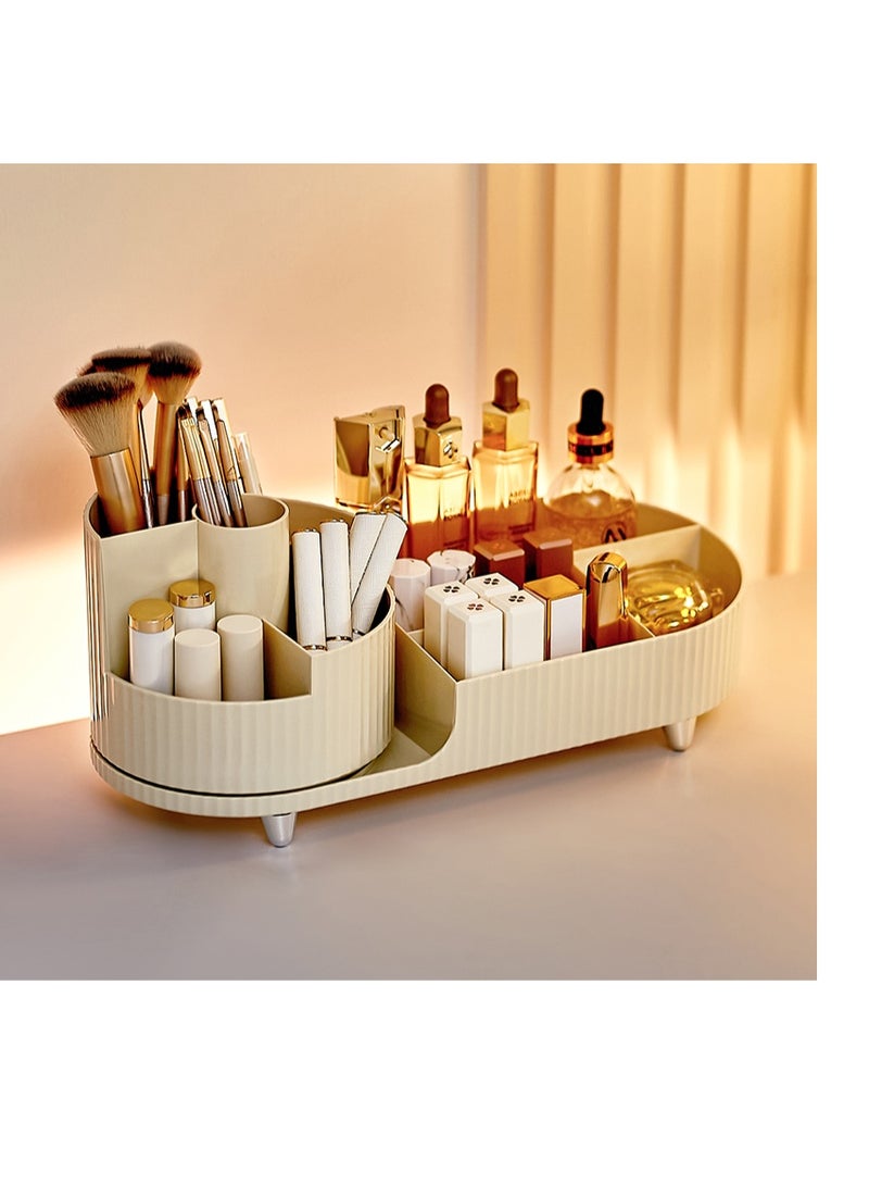 منظم مكياج دوّار 360° متعدد الأقسام مع حامل فرش - Image 1